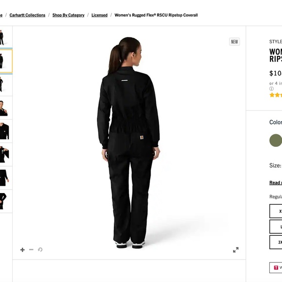 313 Carhartt Womens Rugged Flex Canvas Coverall S 4-6 Regular Black NWT - Picture 3 of 6